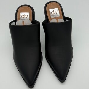Dolce Vita Danika Black Pointed Toe Mules Heeled Slides Vegan Leather Size 7.5